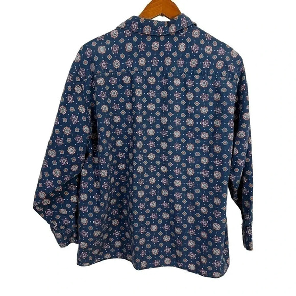 Sakura Sport Aztec Button Up All Over Pattern Floral Spotted 100% Cotton 90s Top - Picture 3 of 8